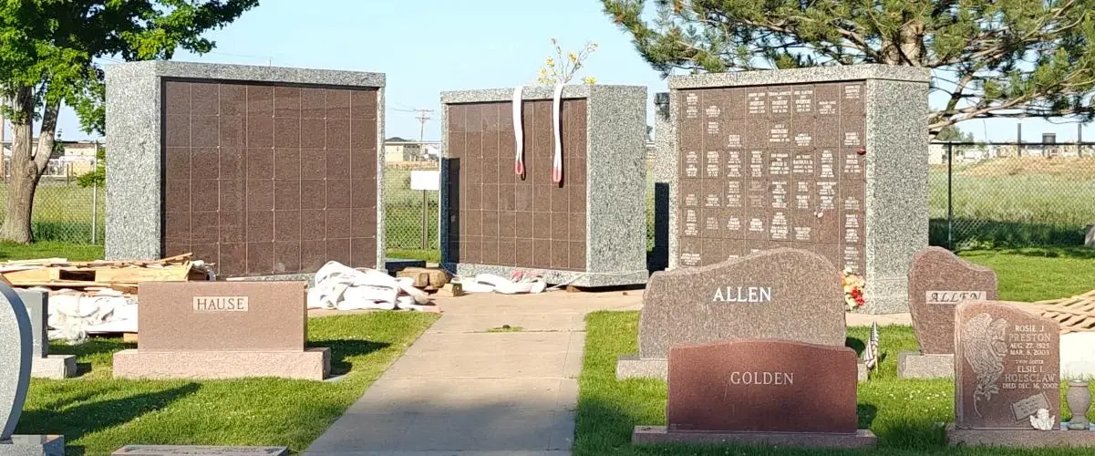 Completed granite columbaria and benches at Fort Lupton, Colorado